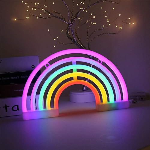 Miniatura 3 de ENUOLI Letrero de luz de neón con forma de arco iris, decoración de pared, carga USB, batería, letrero de neón LED para dormitorio, mesita de noche,