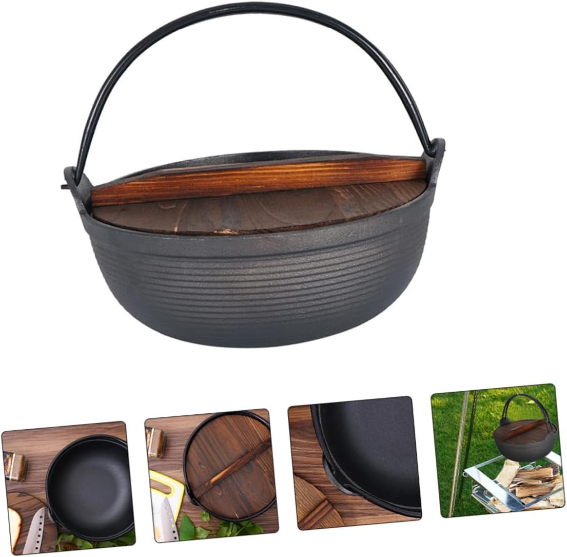1set Outdoor Cast Cooking Pot Portable Soup Pot for Camping Lightweight Dutch Oven for Picnic Cooking Nonstick Utility for Campfire and Outdoor Use