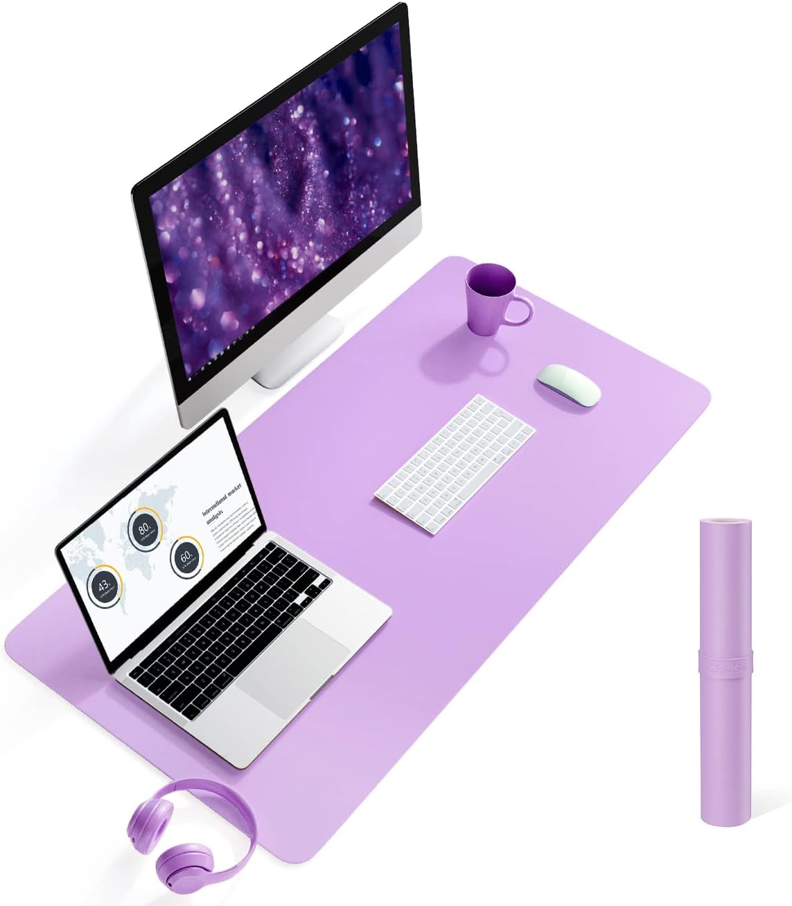 Non-Slip Desk Pad, Waterproof PVC Leather Desk Table Protector, Ultra Thin Large Mouse Pad, Easy Clean Laptop Desk Writing Mat for Office Work/Home/Decor (Purple, 35.4" x 17")