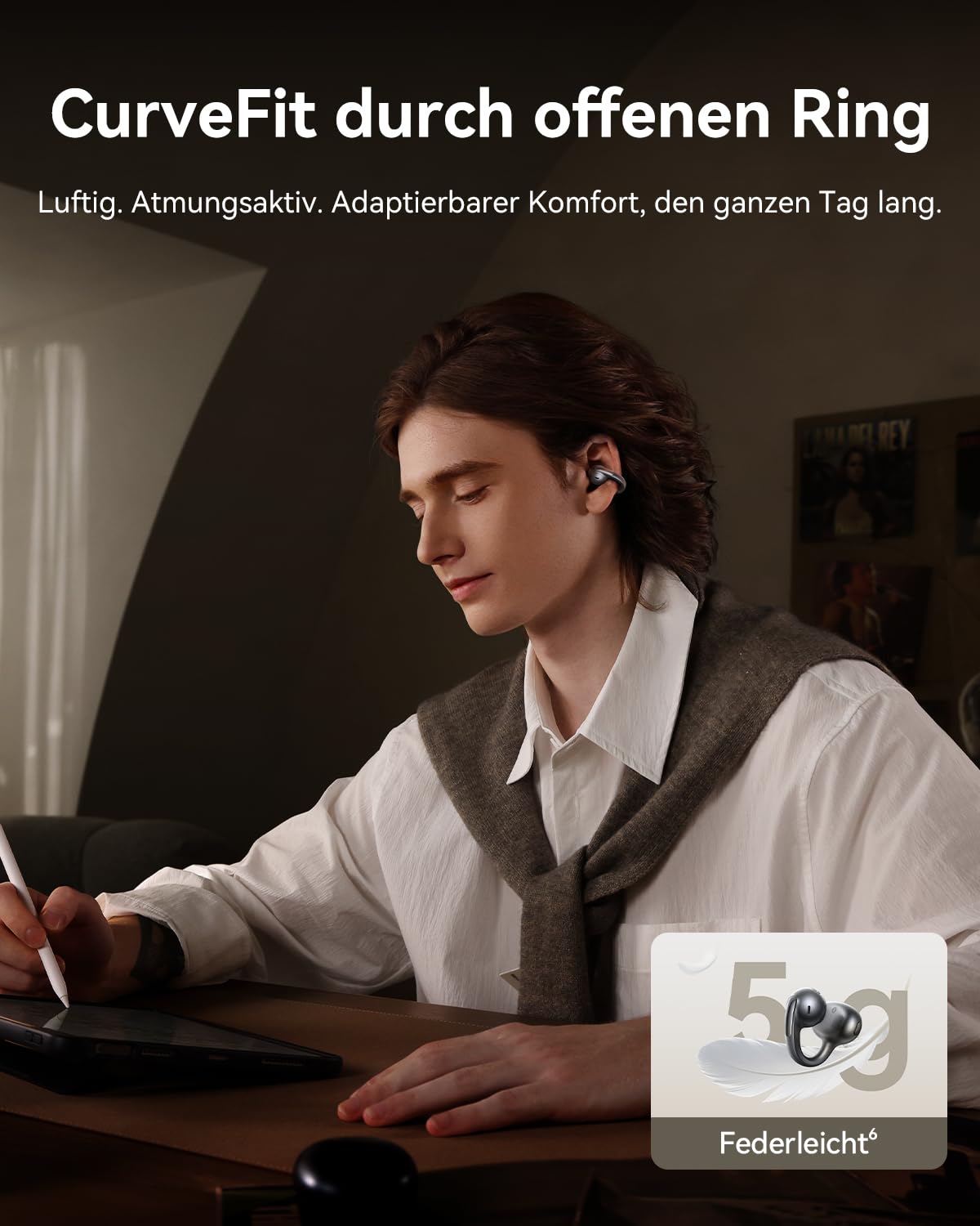 Baseus MC1 Pro Open Ear Kopfhörer, Ohrclip mit Beeindruckender Klang, Adaptiver Bassverstärkung, Bluetooth 6.0, Geräuschunterdrückung bei Anrufen, IP67, 40H Akk, 5,0g Buds - Schwarz