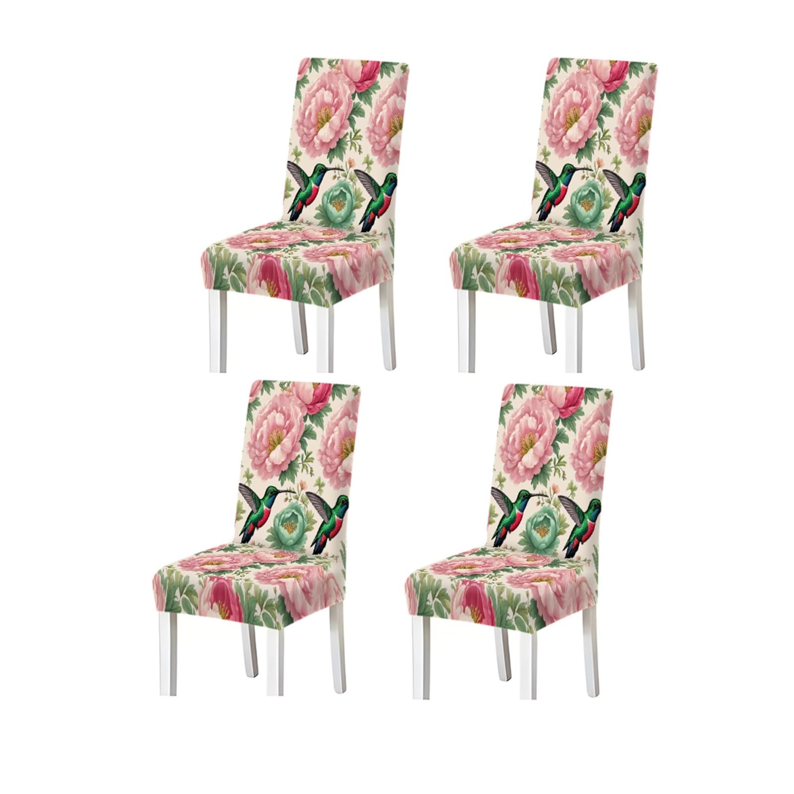 Kxuauv One Color Burgundy Pink Peony Hummingbird Floral Pattern Print Dining Chair Covers Set Of 2/4/6, Stretch Slipcovers For Kitchen Dining Room Seat Protectors For Restaurant Hotel Party(4Pcschair Cover)