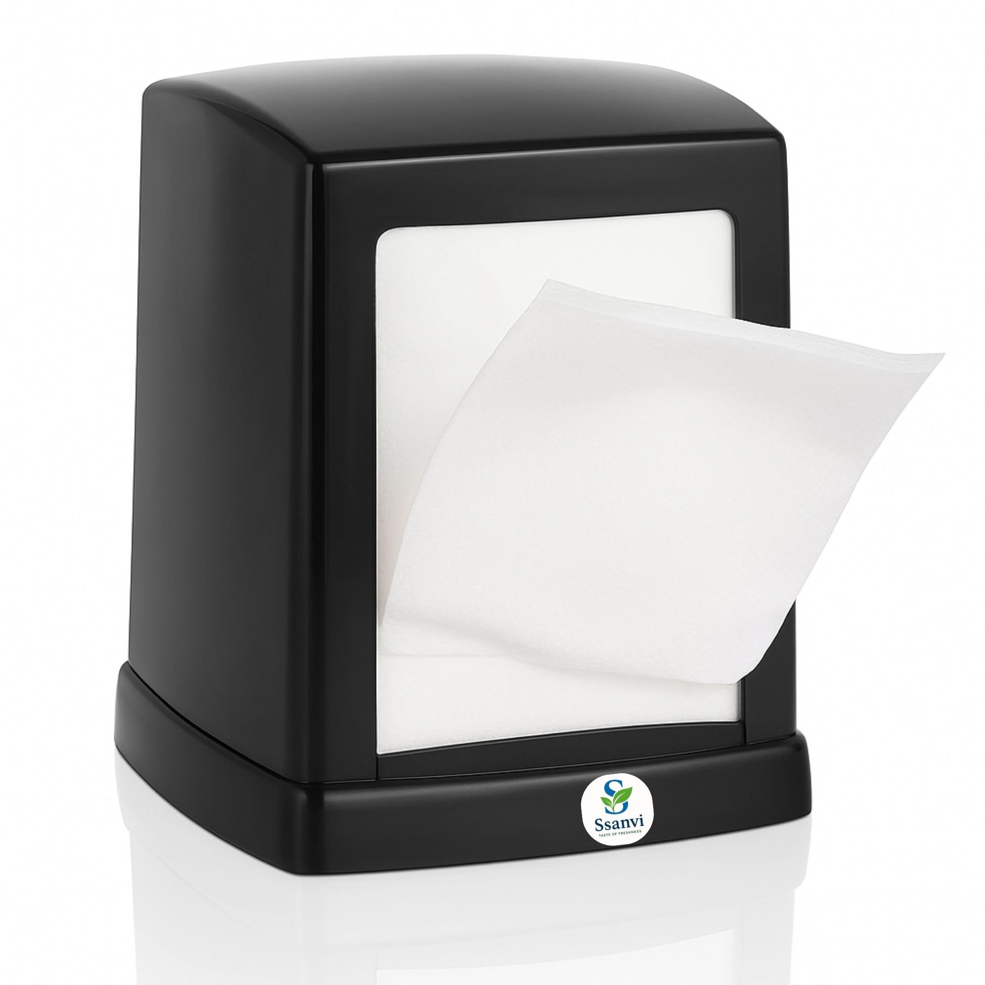 Ssanvi Double Side Table Top Tissue Dispenser with 2 Tissue Refill Boxes | Plastic Napkin Holder for Kitchen, Dining Table, Office & Hotel Use (Black)