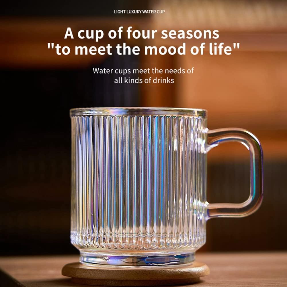 2Pc Glass Coffee Cup with Lid Glass Coffee Mugs Ribbed Coffee Glasses with Handle for Latte Cappuccino Tea Milk B