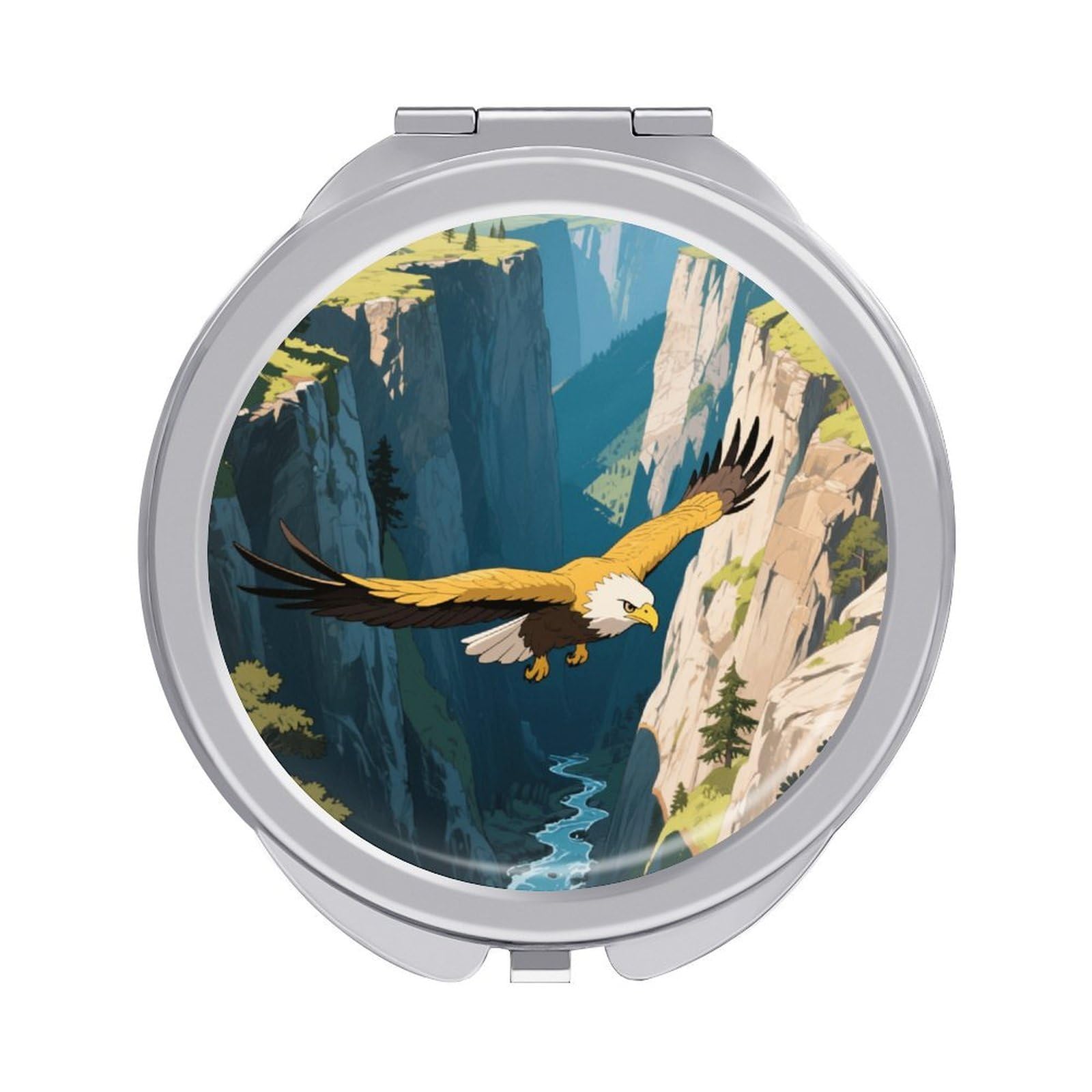 Fekiloot Style Golden Eagles In The Valley Travel Makeup Mirror Handheld Compact Mirror Portable Pocket Mirror Double-Sided 1X/2X Magnifying For Handbag And Purses