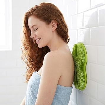 Shower Foot Scrubber Mat Silicone Foot Scrubber in Shower Feet Back Scrubbers Exfoliating Showers Foots Brush Pad Wall Mounted with Non-Slip Suction Cups for Men Women, Green