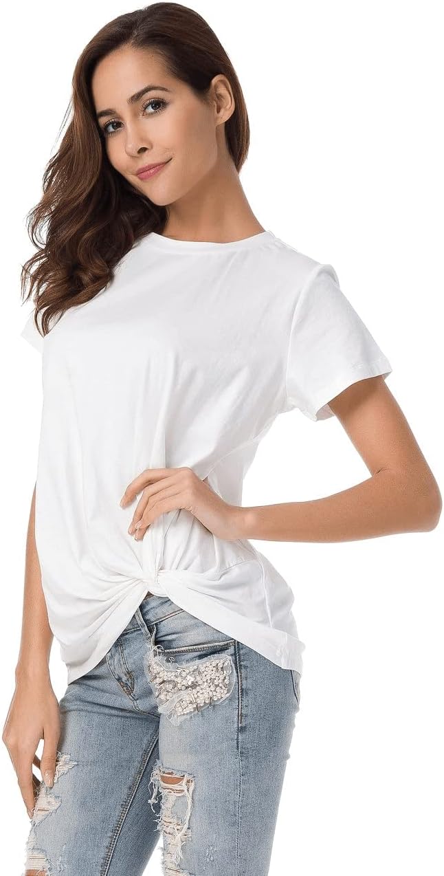 Womens Cotton T-Shirts Casual Short Sleeve Loose Fitting Tunic Basic Tee Tops - Image 4