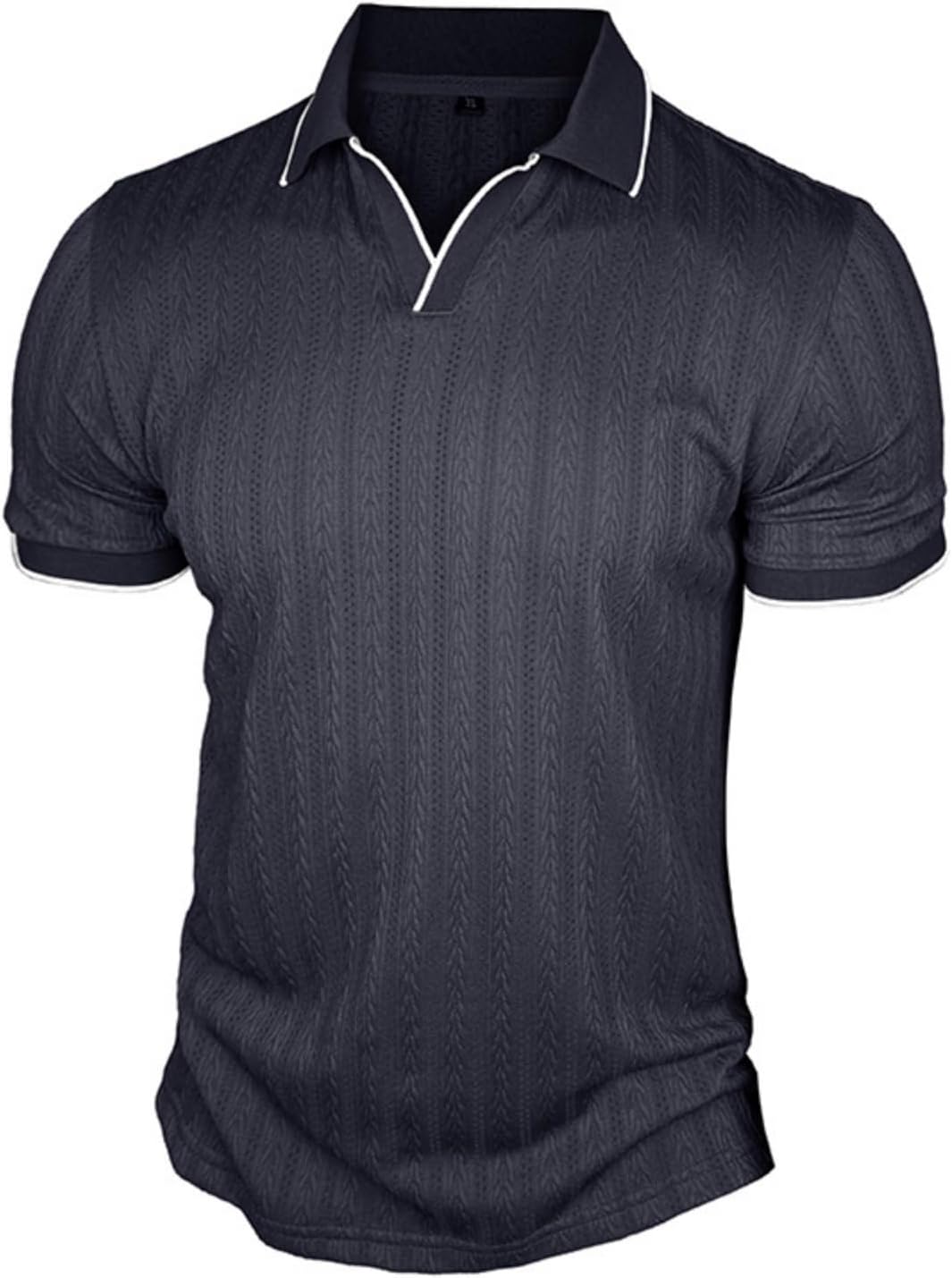 Mens Polo Shirts Short Sleeve V Neck Dry Fit Plus Size Casual Knit Polo Shirt Vintage Golf T Shirts Old Money Tops