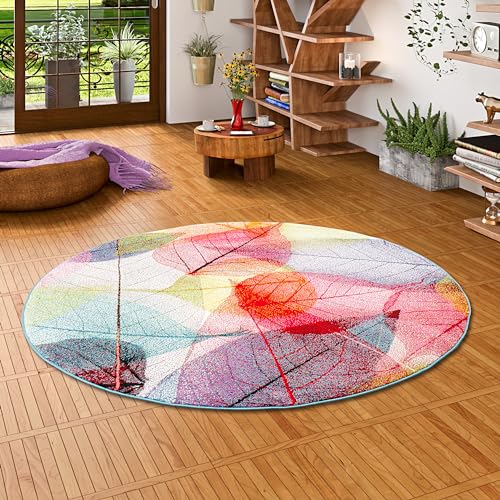 Pergamon Designer Teppich Faro Tropical Bunte Blätter Rund in 3 Größen