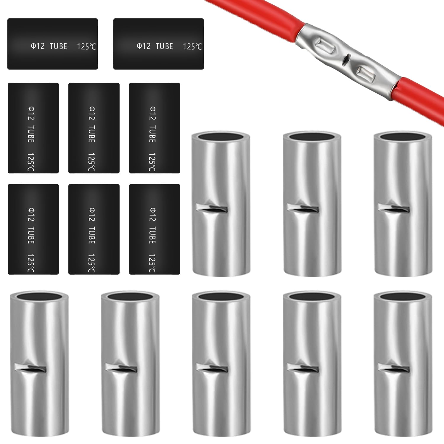 smseace 16pcs 4 AWG Non Insulated Butt Connectors Kit with Heat ...