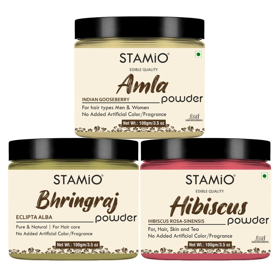 Hair Care 3 Products Combo 300 gm - Amla Hibiscus Bhringraj Powder for Pack, Wash, Mask, Shampoo, Anti-Dandruff, Cleanser | Natural Seedless Powders Kit | In Jar (100gm X 3)-image-14