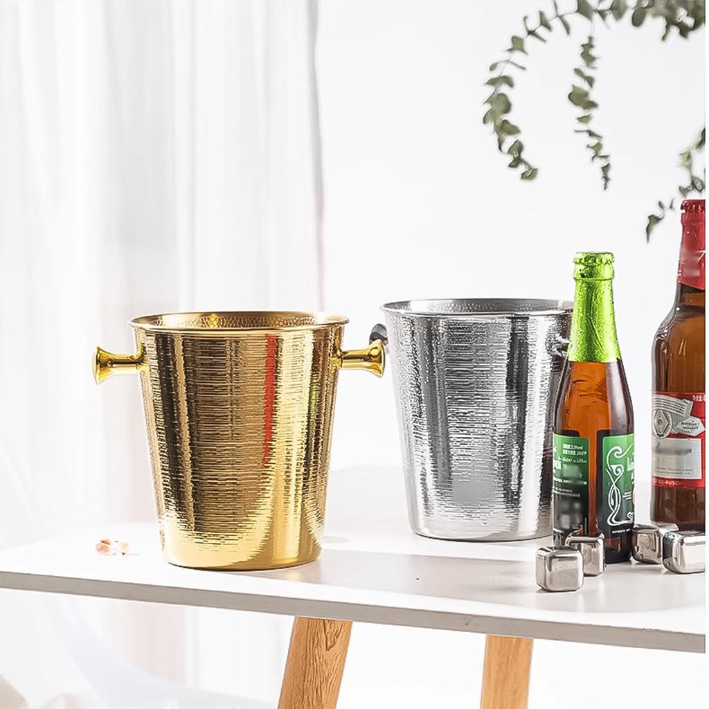 Cubitera, Cubo de champán Acero Inoxidable con Pinzas, Multicolor, 2 l y 5, for Fiestas al Aire Libre(Silver,2L)