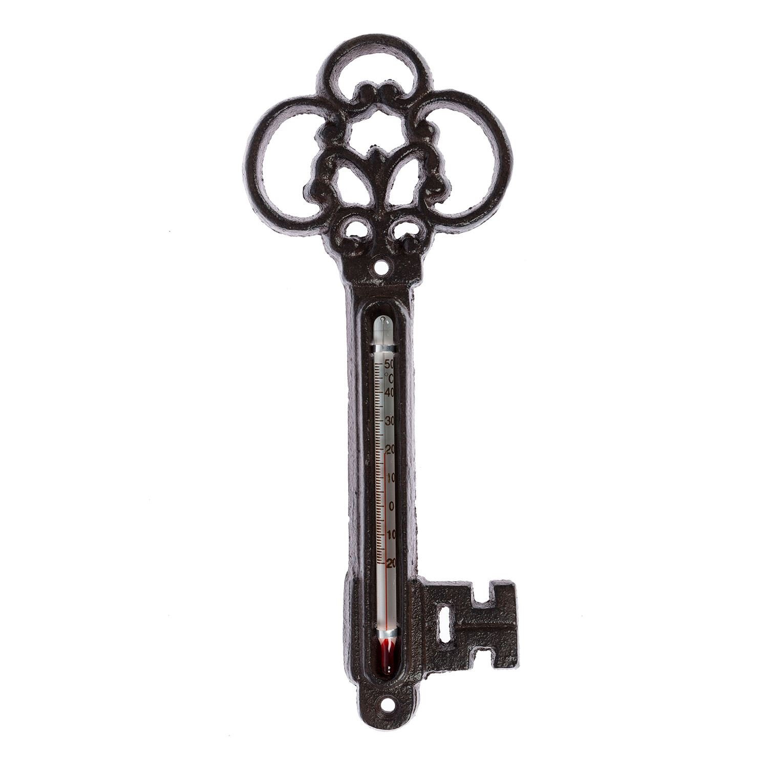 Homescapes Schlüsselförmiges Thermometer aus Gußeisen – Deko-Thermometer im Garten