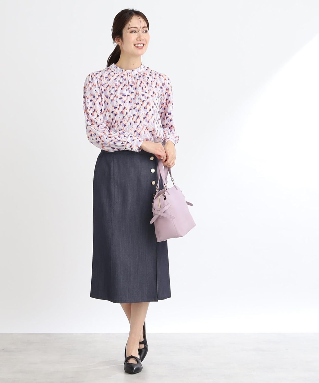 [リフレクト] ミモレスカート 【夏 手洗い可】 デニム調タイトスカート 10172251 レディース