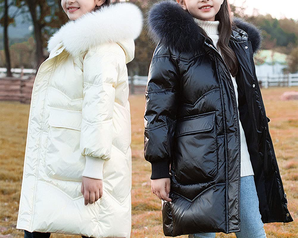 Niñas Chaqueta de Plumón Brillante Acolchado Invierno con Capucha de Pelo Sintética Puffer Parka Ropa de Abrigo de Invierno Cálido