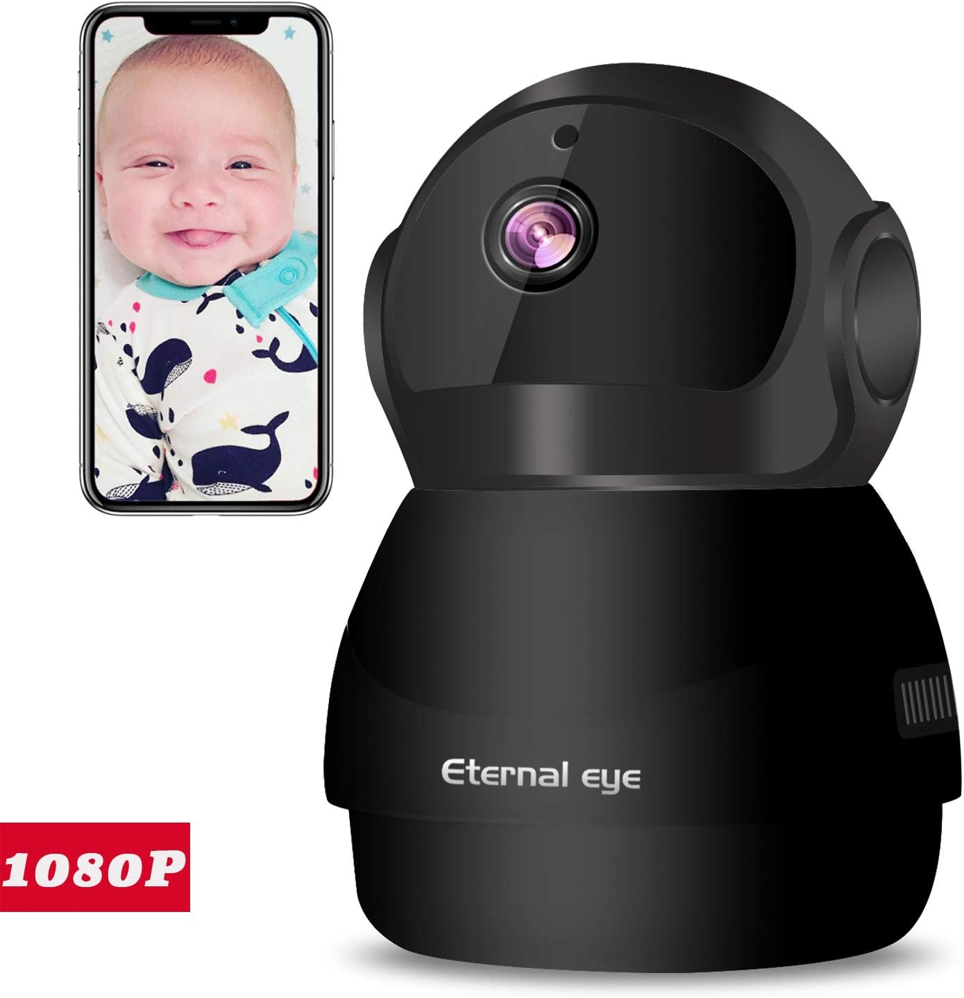 Eternal eye 1080P HD WiFi IP Camera Home Surveillance Security Camera with P2P Night Vision Motion Detection Two-Way Audio Support 128GB Micro SD/Tilt/Zoom Monitor for Baby/Elder/Pet(Black)
