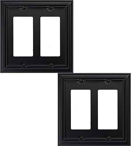 Vista 68 de Adler - Cubierta de pared de metal para interruptor de luz cuádruple, paquete de 2 unidades, color negro, 4 bandas, para interruptor de atenuación