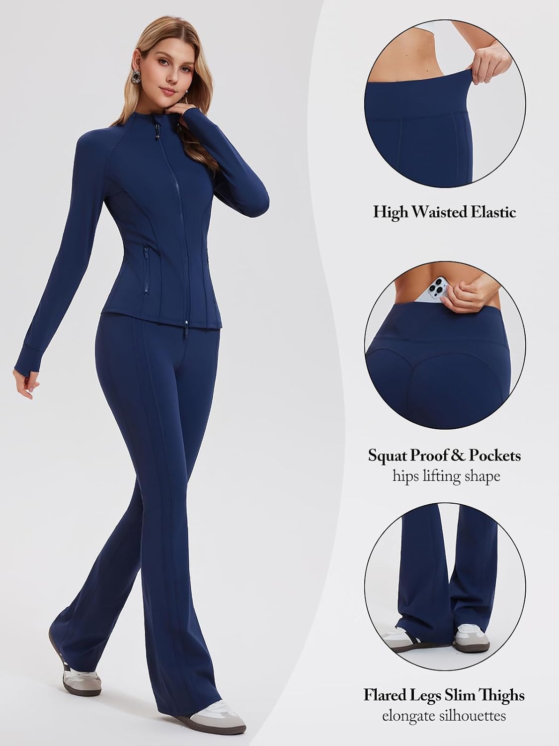 Airfree Womens Sweatsuits 2 Piece Set Tracksuit Full Zip Up Jacket and Contrast Striped Bell Bottom Pants Outfits Lounge Sets