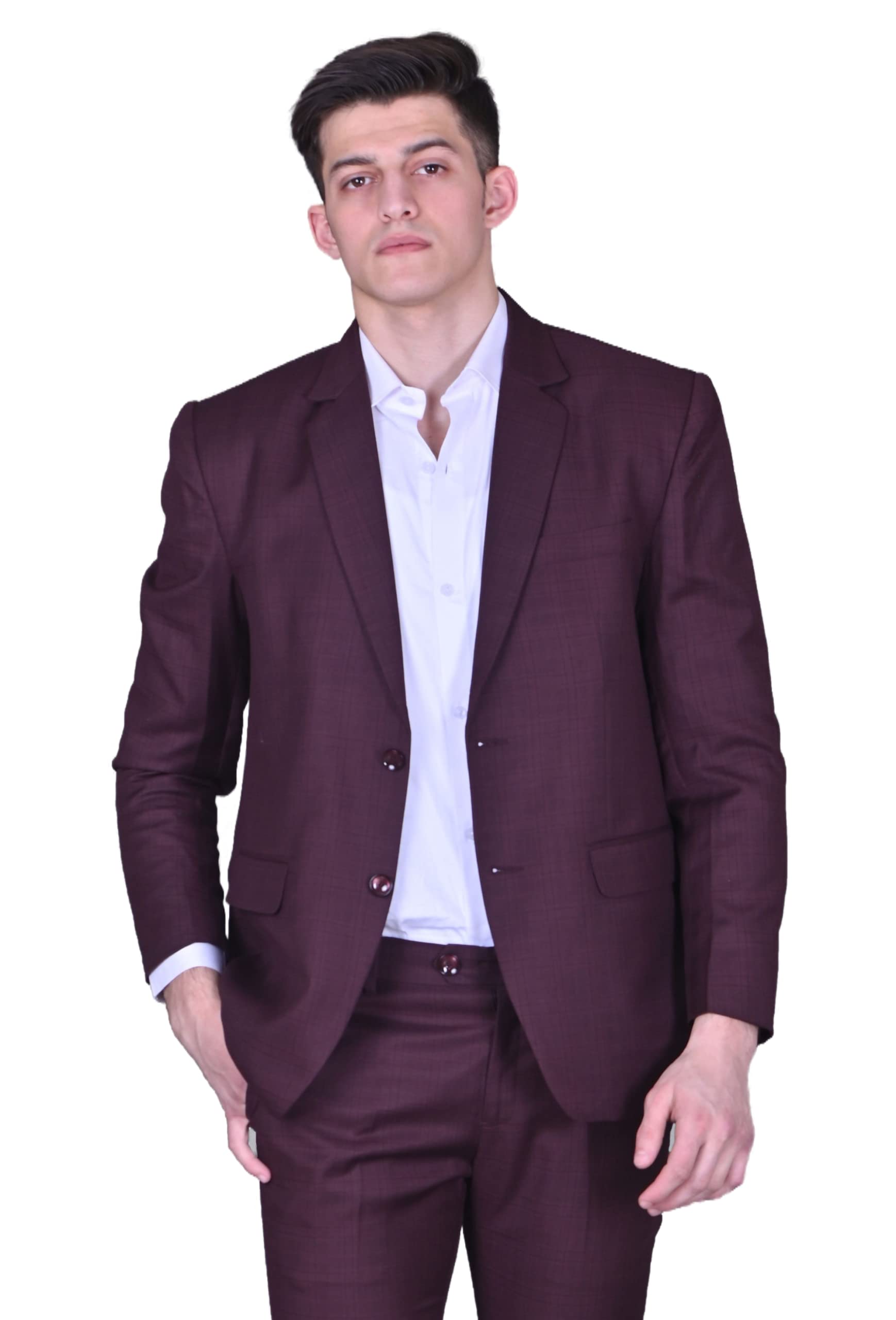 Vooz Men Maroon Checkered Blazer for Casual and Festive Use