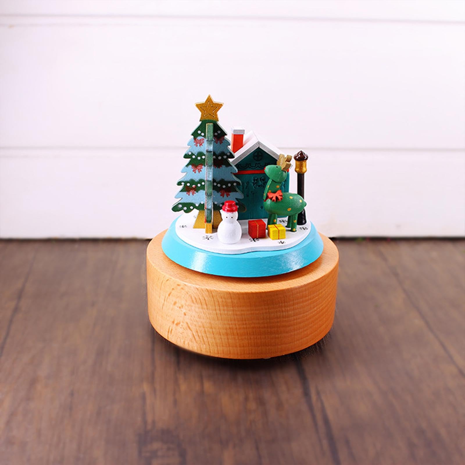 Carillon natalizio in legno con melodia "Merry Christmas", per la famiglia, con alce e pupazzo di neve