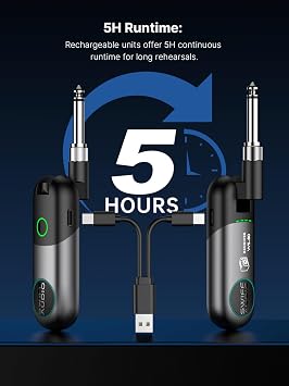 Wireless Guitar System, SWIFF Audio Wireless Guitar Transmitter Receiver with 10 Channels, Dual Interface Design Guitar Wireless System for 6.35mm/3.5mm Audio Devices