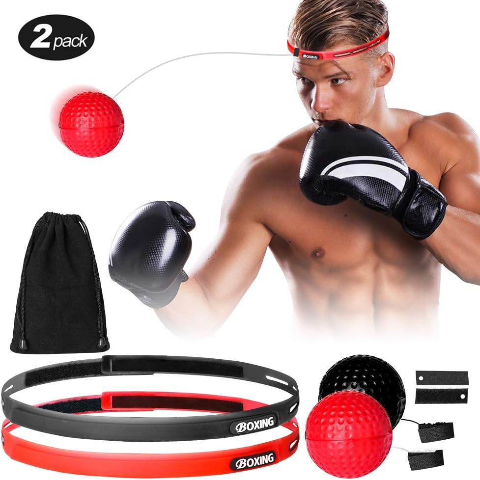 QPAU (Upgraded 2 Pack) Boxing Reflex Ball, Reflex Ball with 2 Difficulty Boxing Ball, 2 Headband, Punching Ball Fight Ball for Speed Reactions, Punching Speed, Fight Skill and Hand-Eye Coordination