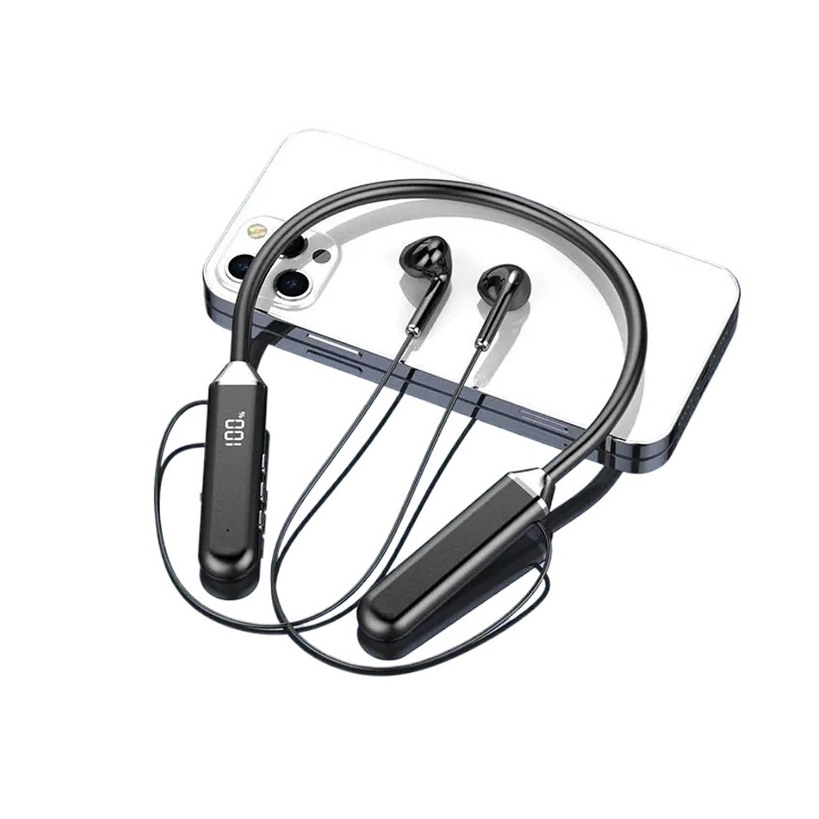 Cuffie 5.2 LED compatibili con connessione con archetto da collo Auricolari Bluetooth magnetici con display di alimentazione stereo di alta qualità del suono(Black)