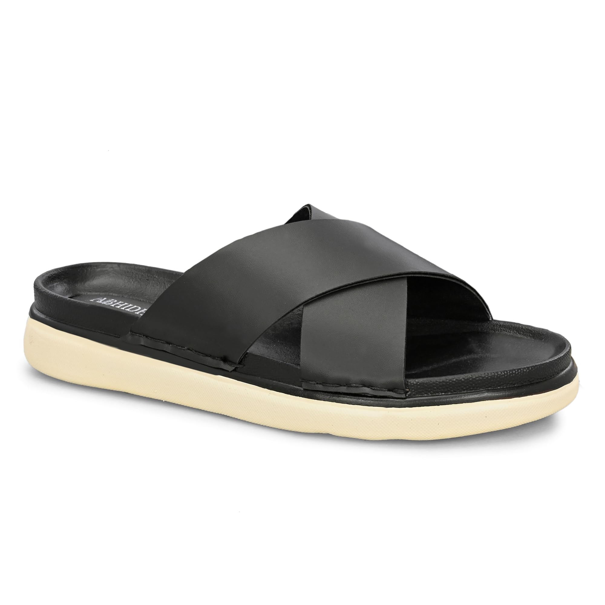 Men's Cross Strap Slide Sandals, Dark Brown & Black with Air mix Sole-image-35