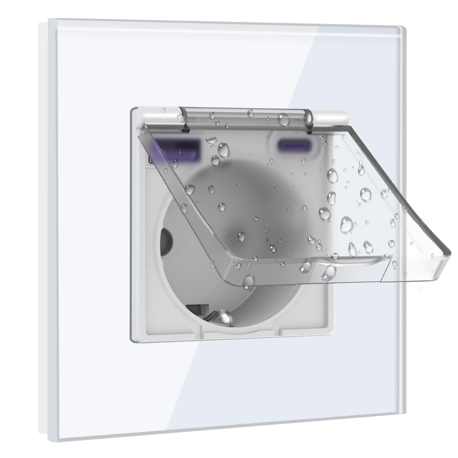 BSEED Schuko Steckdose 20W Schnellladegerät mit Wasserdichter Abdeckung,Steckdose Unterputz mit USB C,Steckdosen Abdeckung 16Amp Ideal für Feuchträume,Outdoor & Indoor Verwendung,1 Fach Weiß