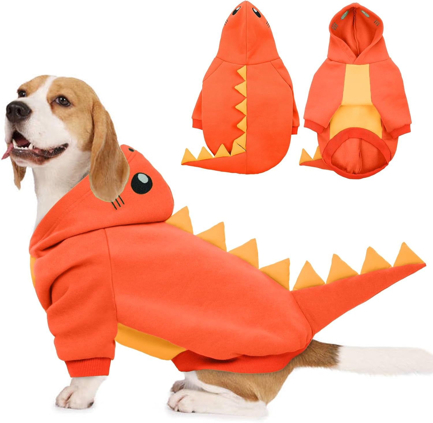 Lelepet Dinosaur Costume - Small Dog Halloween Costume, Warm Fleece Hoodie for Small Dogs, Adorable Dog Coat, French Bulldog, Beagle, Labrador, Dachshund, Greyhound, Pitbull, Green (XS-2XL)