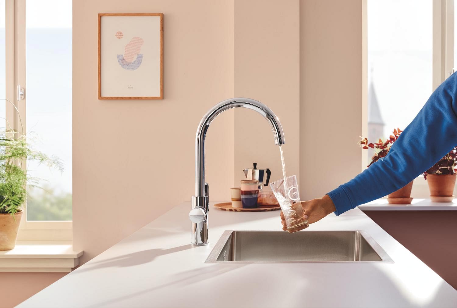GROHE Blue Pure StartCurve, Kit de démarrage Eau Filtrée, Robinet de Cuisine avec Système de Filtration et Filtre Charbon Compact, Chromé, 30593000
