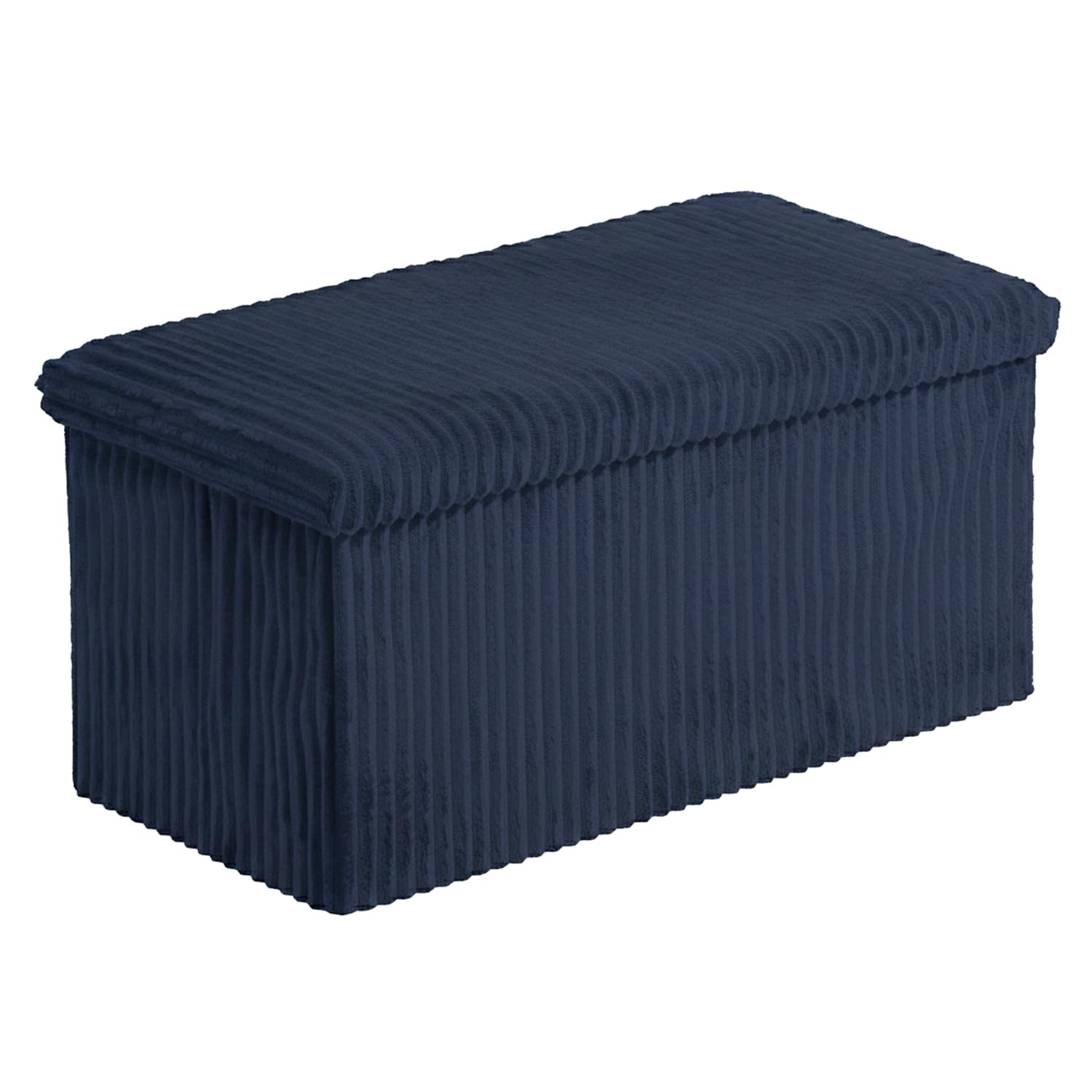 HOMSMYTH Luxury Corduroy Stripe Ottoman Storage Box – Foldable Ottoman Storage Bench with Padded Seat – Multipurpose Footstool for Living Room, Hallway Bedroom, Velver Fabric, 76×38×38cm (Navy Blue)