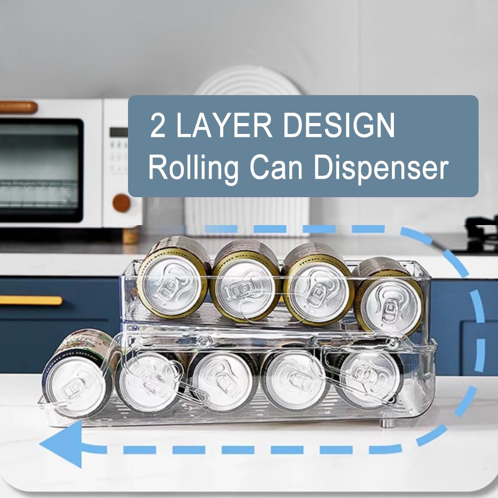 ROWNYEON Dispenser per lattine da frigorifero, 2 teir, pieghevole, per lattine di birra, frigorifero, dispensa, piano di lavoro, XL