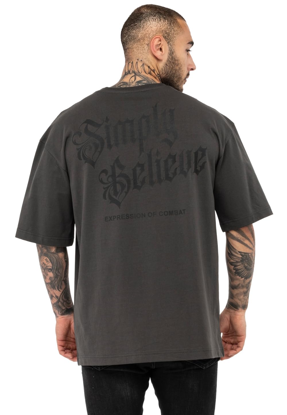 Tapout Men's T-Shirt Oversize Simply Believe, Grey/Black, L