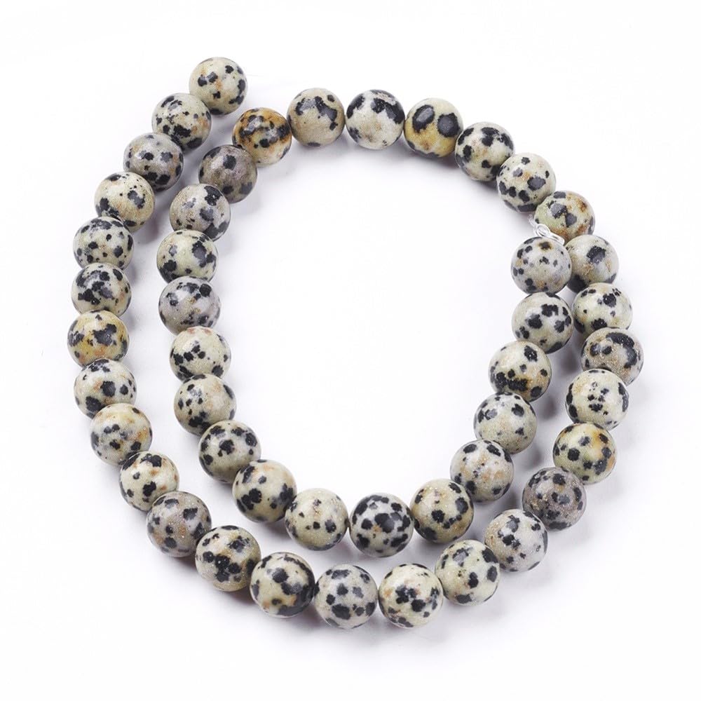 Cream/Black Dalmatian Jasper Beads Plain Round 8mm Strand of 45+