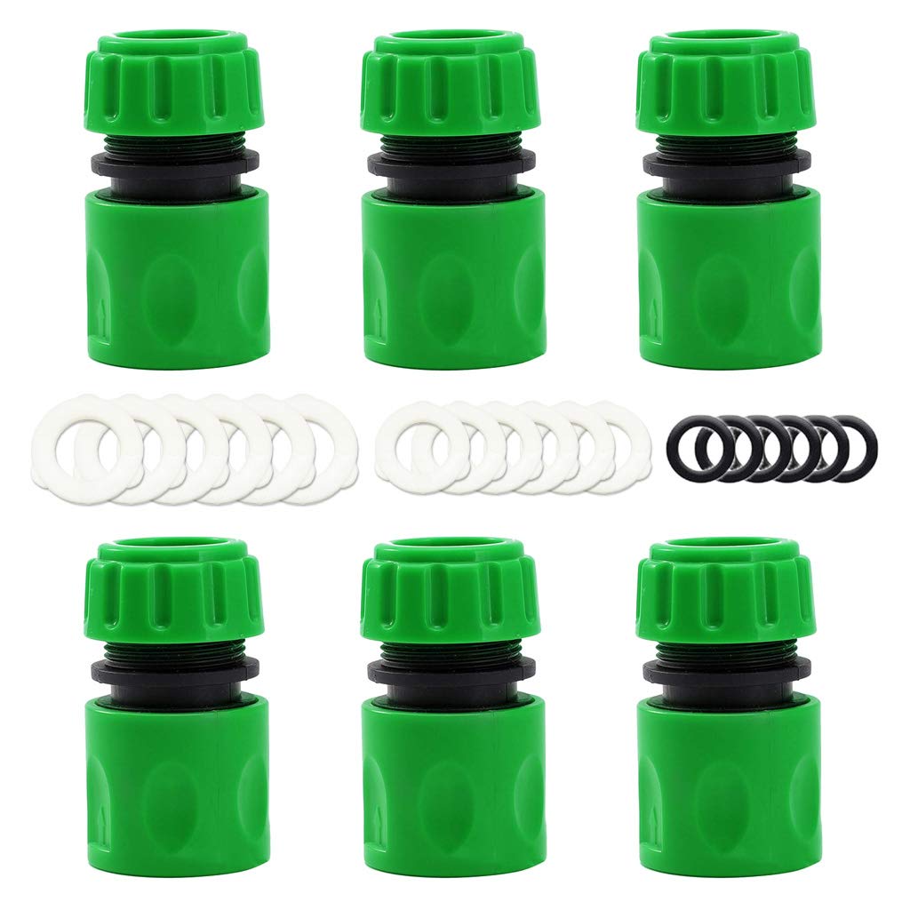 YAAVAAW6 Pack Garden Hose Connector - Quick Connect Fitting for 1/2 inch Hosepipe Tap End (Comes with 18pcs Replacing Seals Washers)
