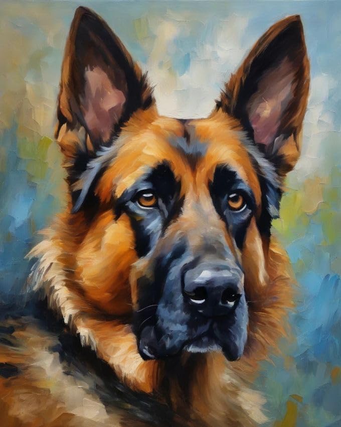 ZMHZMY Adults' Paint-by-Number Kits,German Shepherd,DIY Acrylic Painting Kit for Hand Art,40x50cm,Without Frame