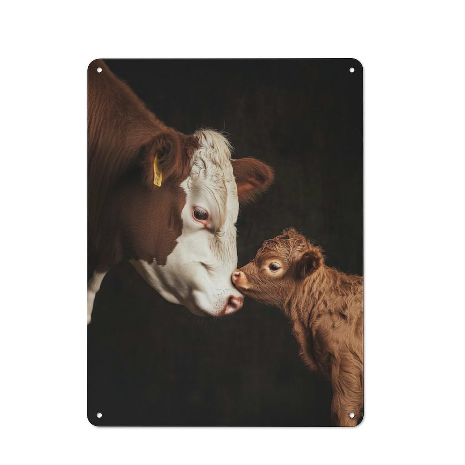 Junmoney Cow And Calf Nosing Rustic Metal Wall Decor 40X30cm, Decorative Tin Plaque For Pub, Home Bar, Shed Or Man Cave