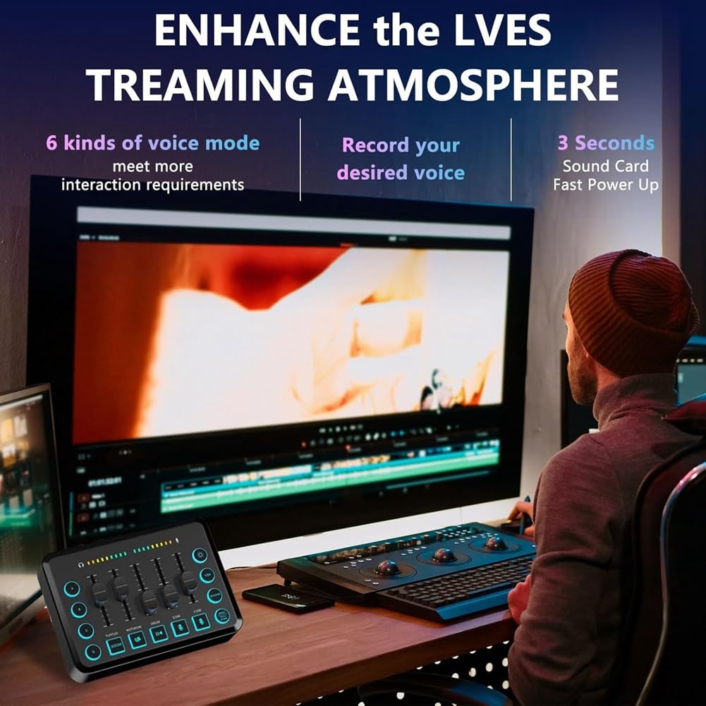 Mixer audio per gaming, mixer per PC streaming RGB con interfaccia microfono XLR, controllo volume, alimentazione phantom da 48 V per podcast