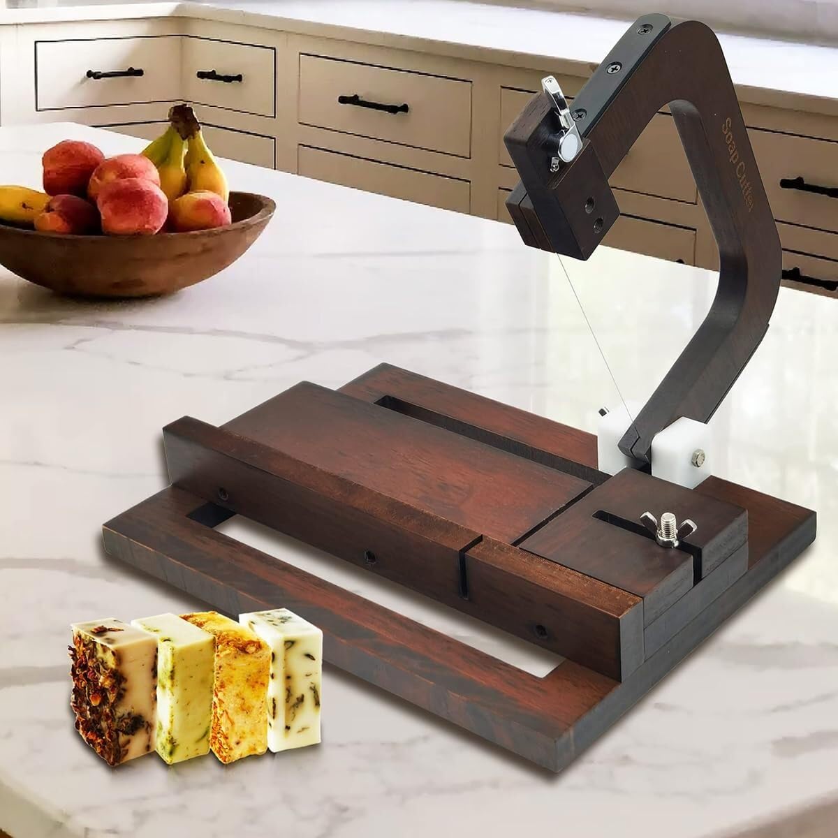 Cortador de jabón de madera – Herramienta rebanadora de alambre con escala, altura de corte 12cm, alambre simple para barra de jabón, queso, mantequilla y velas