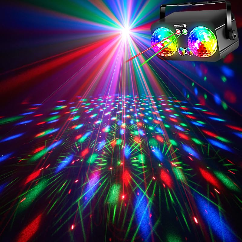 Luces de fiesta de bola de discoteca, doble bola mágica activada por sonido, luz de discoteca para el hogar, karaoke, baile, cumpleaños, boda, club, decoración de fiesta