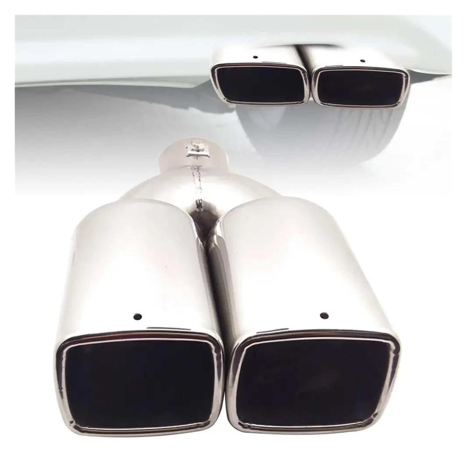Tubo Flexible Escape Silenciador Tubo Escape Silenciador Tubo De Escape De Doble Salida De Acero Inoxidable Resistente Al Desgaste Con Boca Cuadrada Para Coche Coche Escape