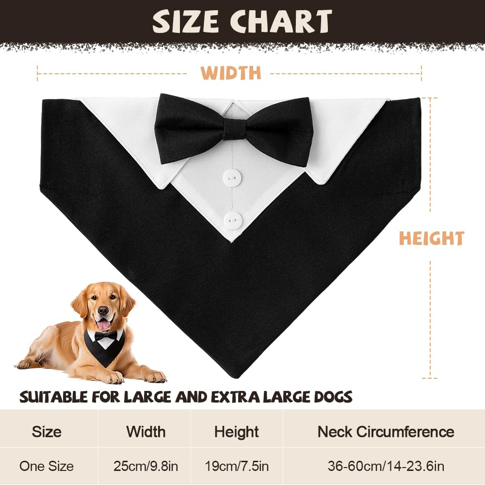 Bandana per Cani 36-60 cm Collare Smoking Cane Regolabile con Foulard e Papillon Cravatta Sciarpa Formale Nero