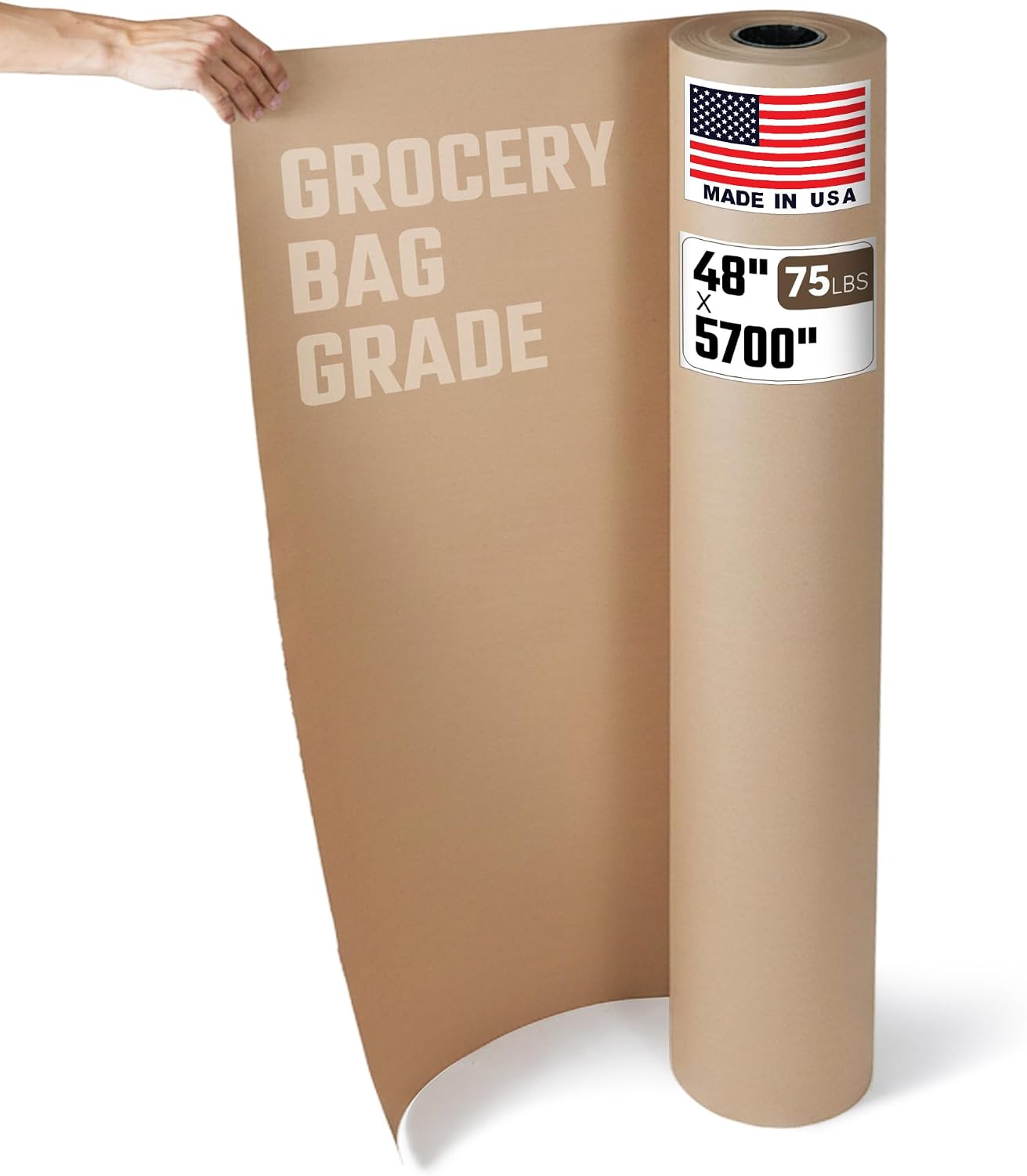 48" Paper Dispenser with Cutter + Natural Brown Kraft Paper Roll – Heavy-Duty Steel Holder and 48" x 475 ft USA-Made 75 lb Kraft Paper for Packaging, Void Fill, Shipping & Moving