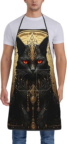 Miniatura 3 de Black Cat ouija Board Occult Mysterious Gold Chef Delantal de cocina con bolsillo, impermeable, delantales de cocina para barbacoa para hombres y