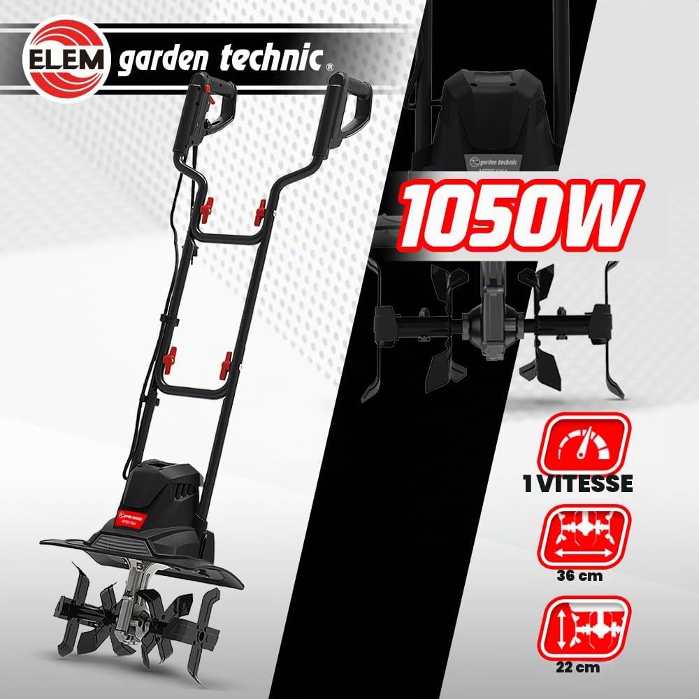 Motobineuse électrique 1050W - 4 Fraises - 36cm - Elem Garden