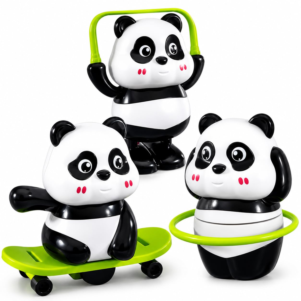 Panda Toy Set for Kids 3 Pcs, Cute Moving & Rotating Action Figures with Skateboard, Hoop and Handle Designs | Interactive Plastic Play Toys for Boys & Girls Age 3 Years and Above-picture-29
