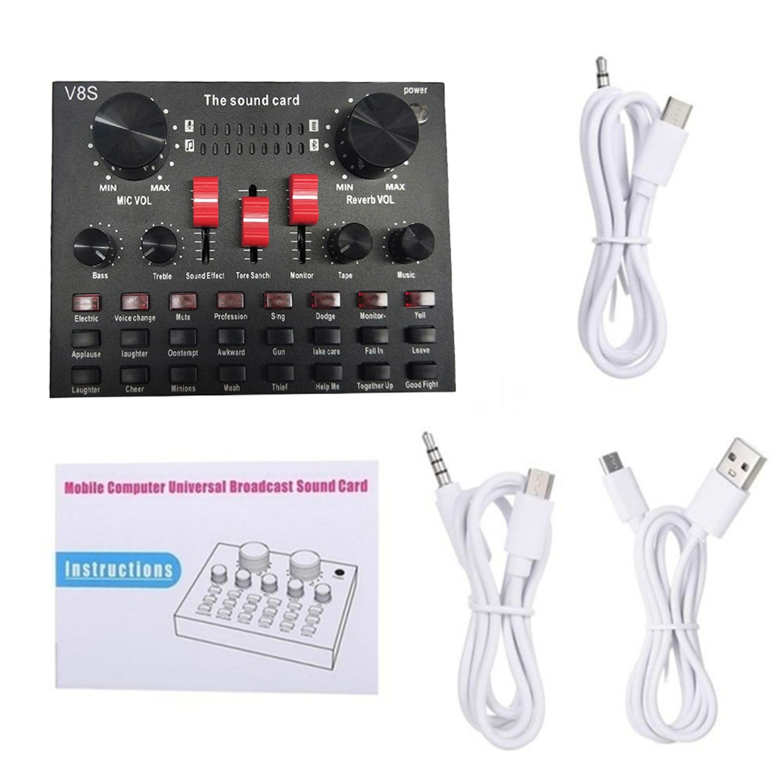 HUIOP Scheda Audio dal Vivo Multifunzionale BM800 Set di microfoni Apparecchiature di Registrazione Audio (Nero e Argento),Sound Card Microphone Set