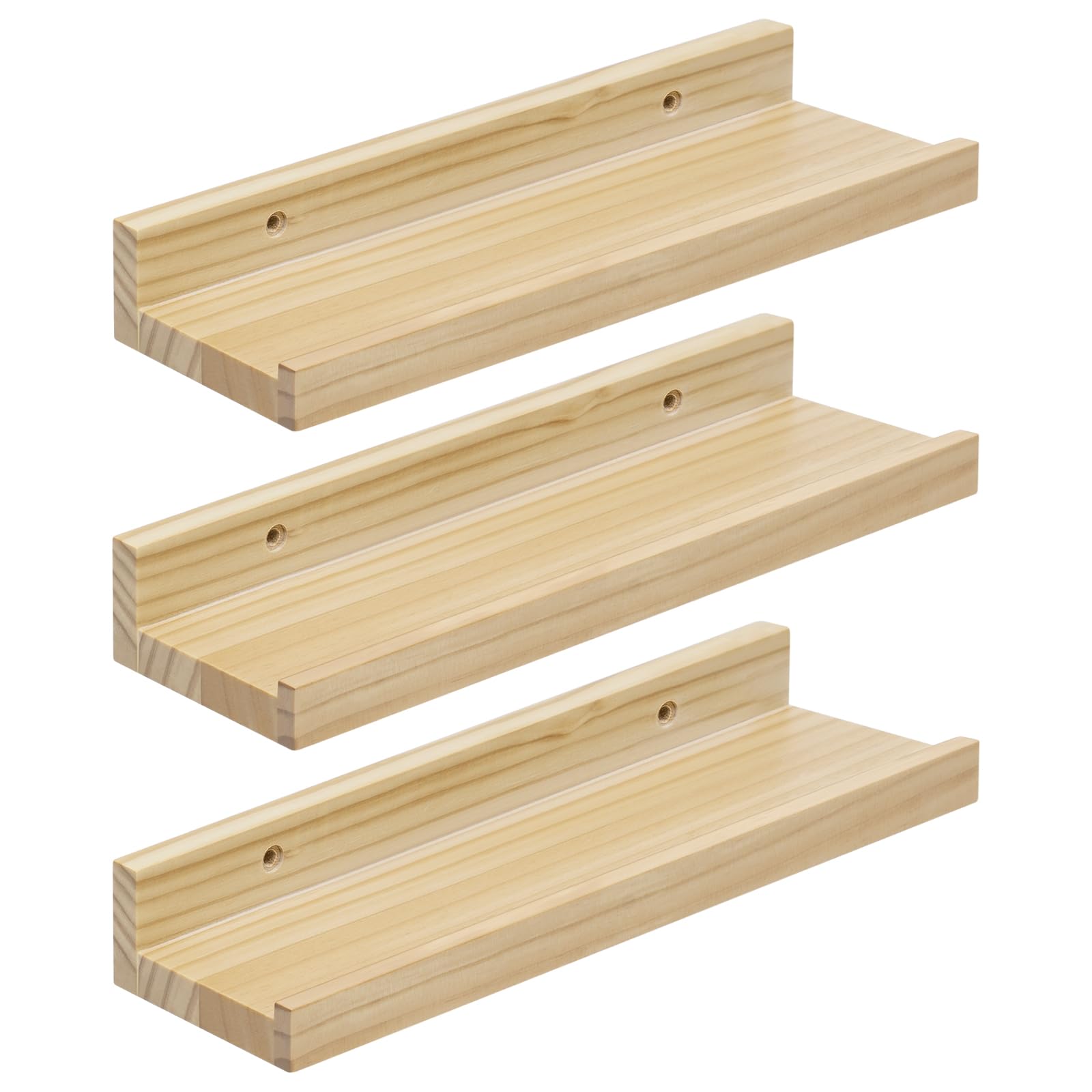 eSituro Floating Shelf, Solid Wood Ledges Set of 3 30x10cm Natural Wood Colour