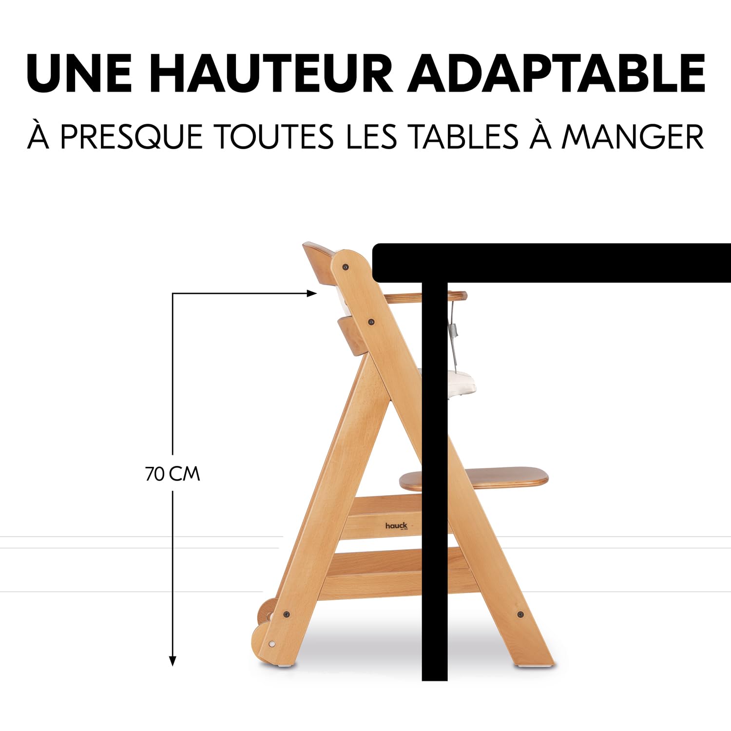 Chaise Haute Bébé Evolutive Beta+ Bois Naturel 6 Mois à 90 kg avec Roulettes et Harnais 5 Points