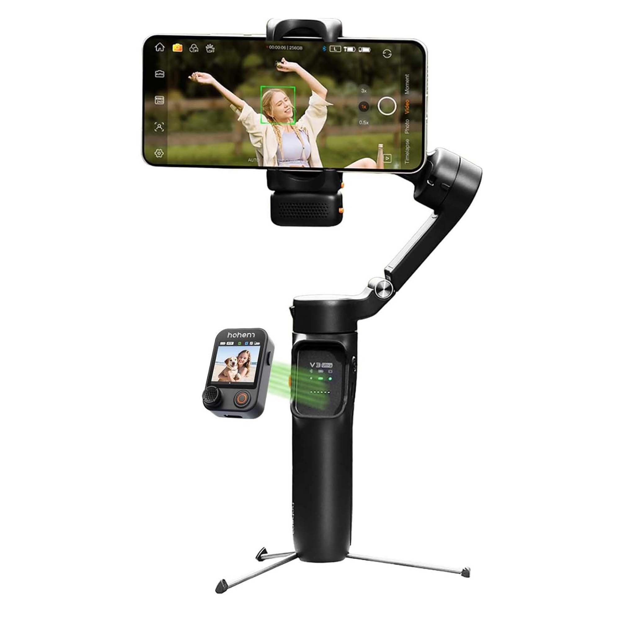hohem iSteady V3 Ultra Gimbal Stabilizer for iPhone,Phone Gimbal with AI Tracking,Built-in Extendable Rod & Tripod,Fill Light,Detachable Remote Control,Stabilizer for Video Recording| Black-image-10